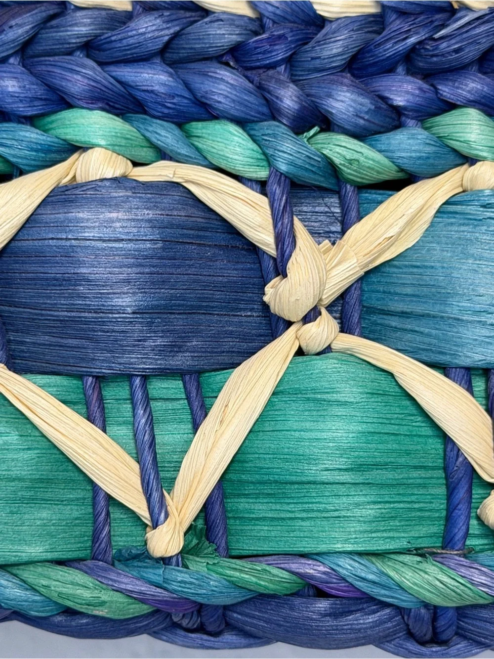 Cappelli Straworld Blue, Green & Cream Woven Straw Tote